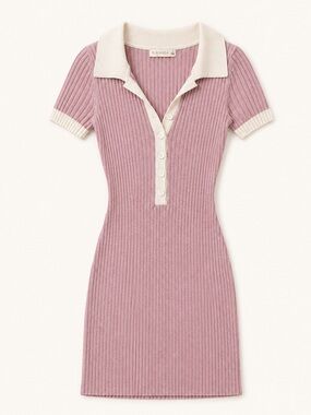 O. Vianca Dusty Pink Ribbed Polo Bodycon Mini Dress Size S